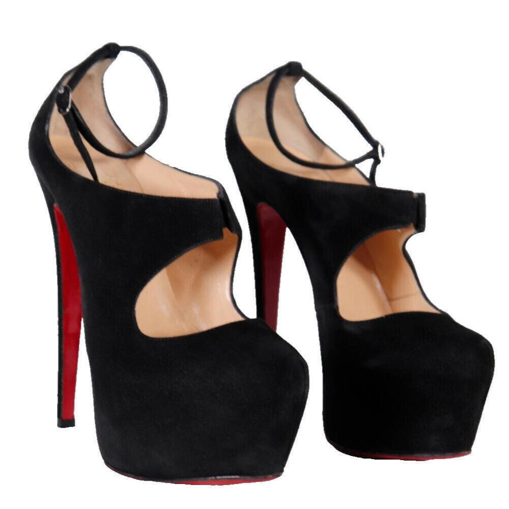 Christian Louboutin Women's 37.5 Black Suede Maillot 160 Pumps Stiletto Platform